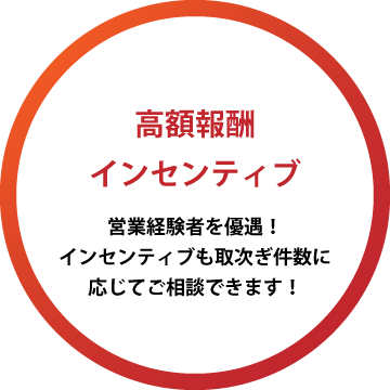 高額報酬 インセンティブ 営業経験者を優遇！インセンティブも取次ぎ件数に応じてご相談できます！